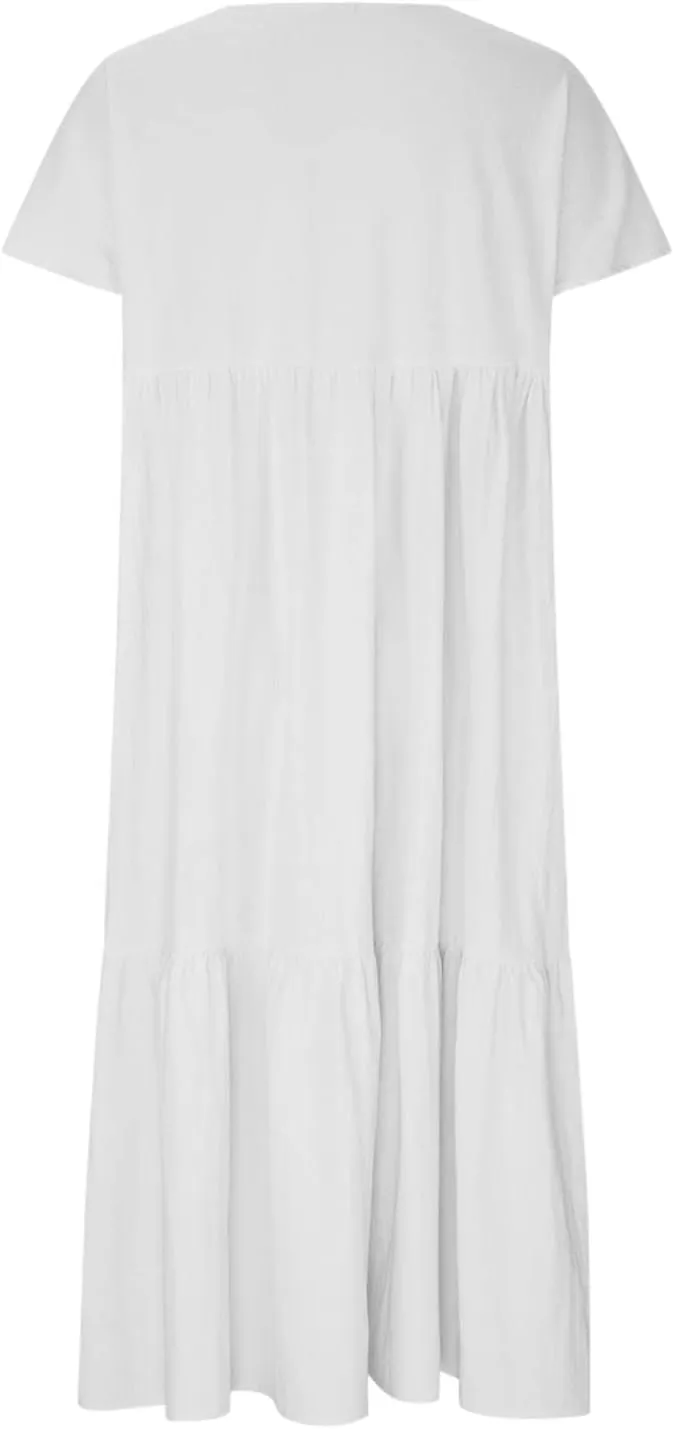 Women Summer Casual Dresses Short Sleeve V Neck Midi Tshirts Dress Flowy Tiered Beach Vacation Sundress 2024 Outfits