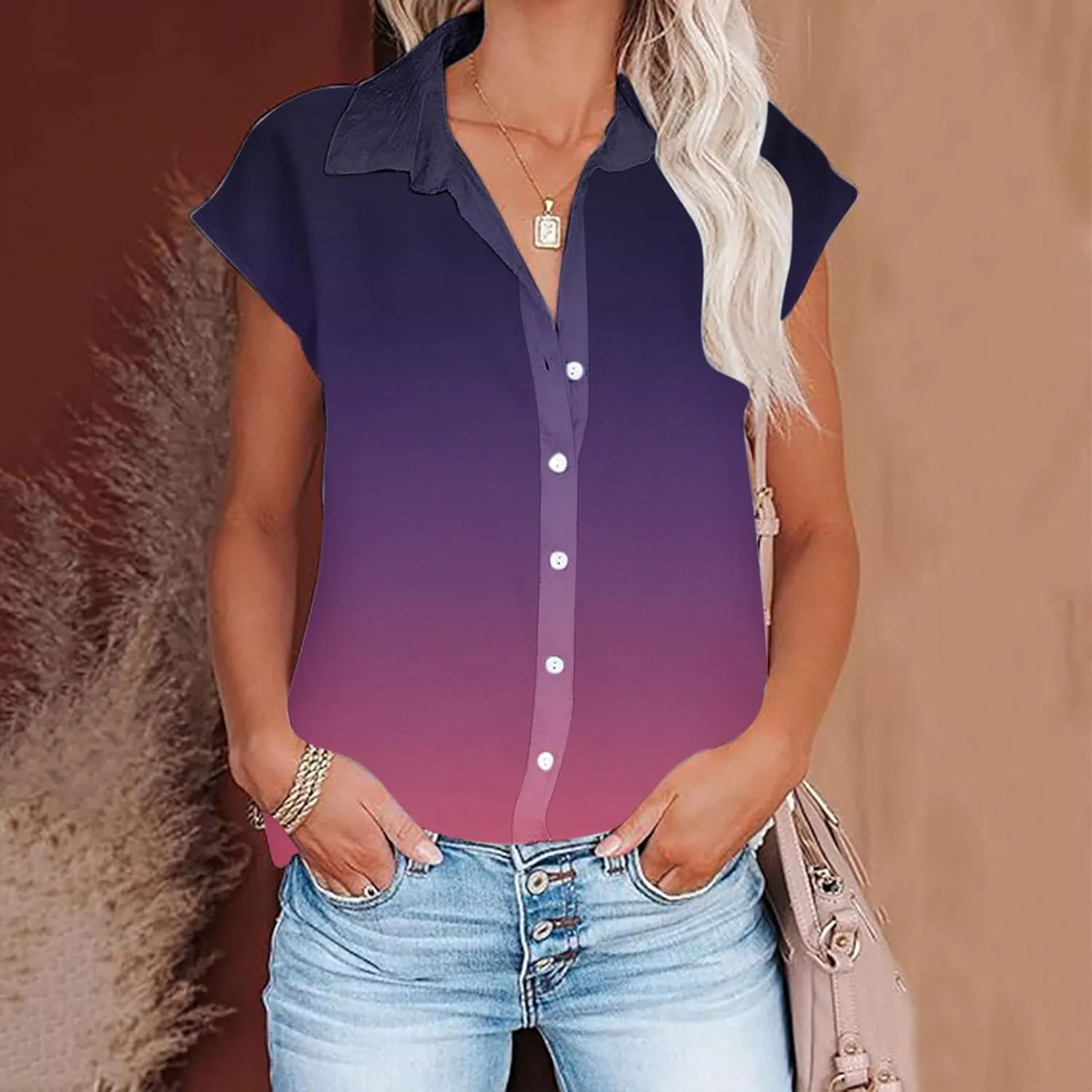 Women Summer Cotton Linen Tops Short Sleeve Button Down Shirts Trendy Dressy Blouse Tops Casual Chambray Clothes 2024