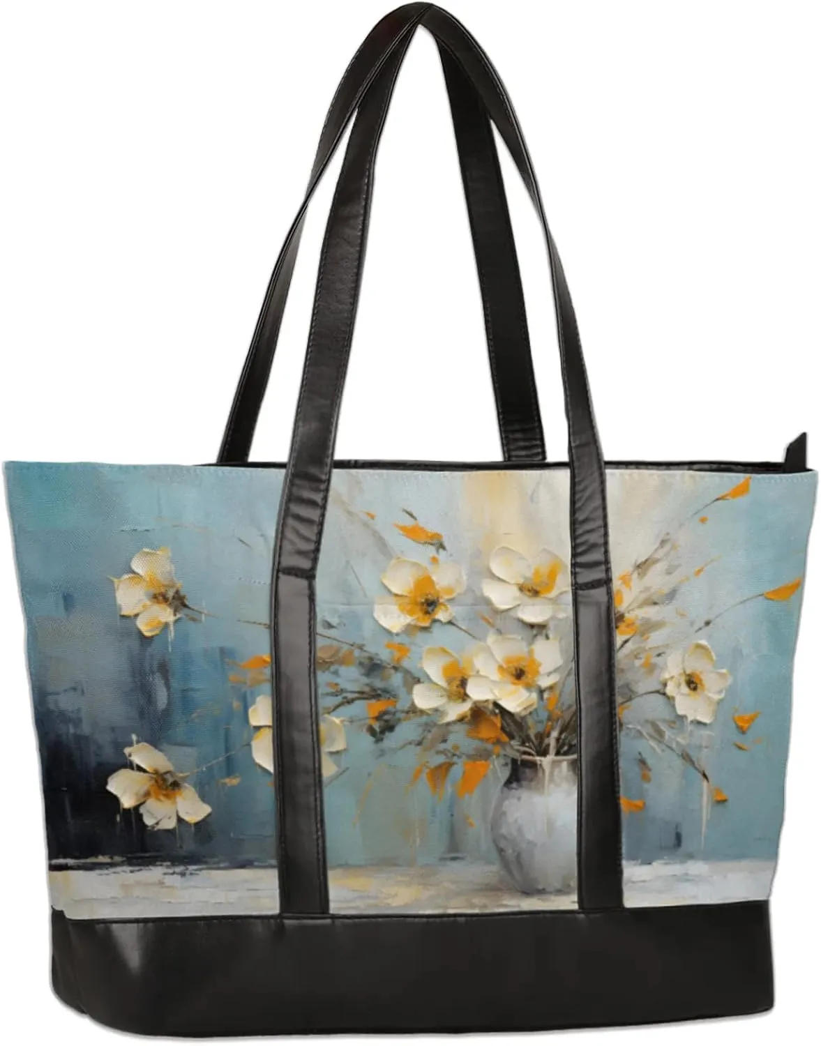 Women Tote Bag with Zipper, Shopper Handbag Travel Purse, PU Leather Laptop Tote Bags, Weekender Tote Bags