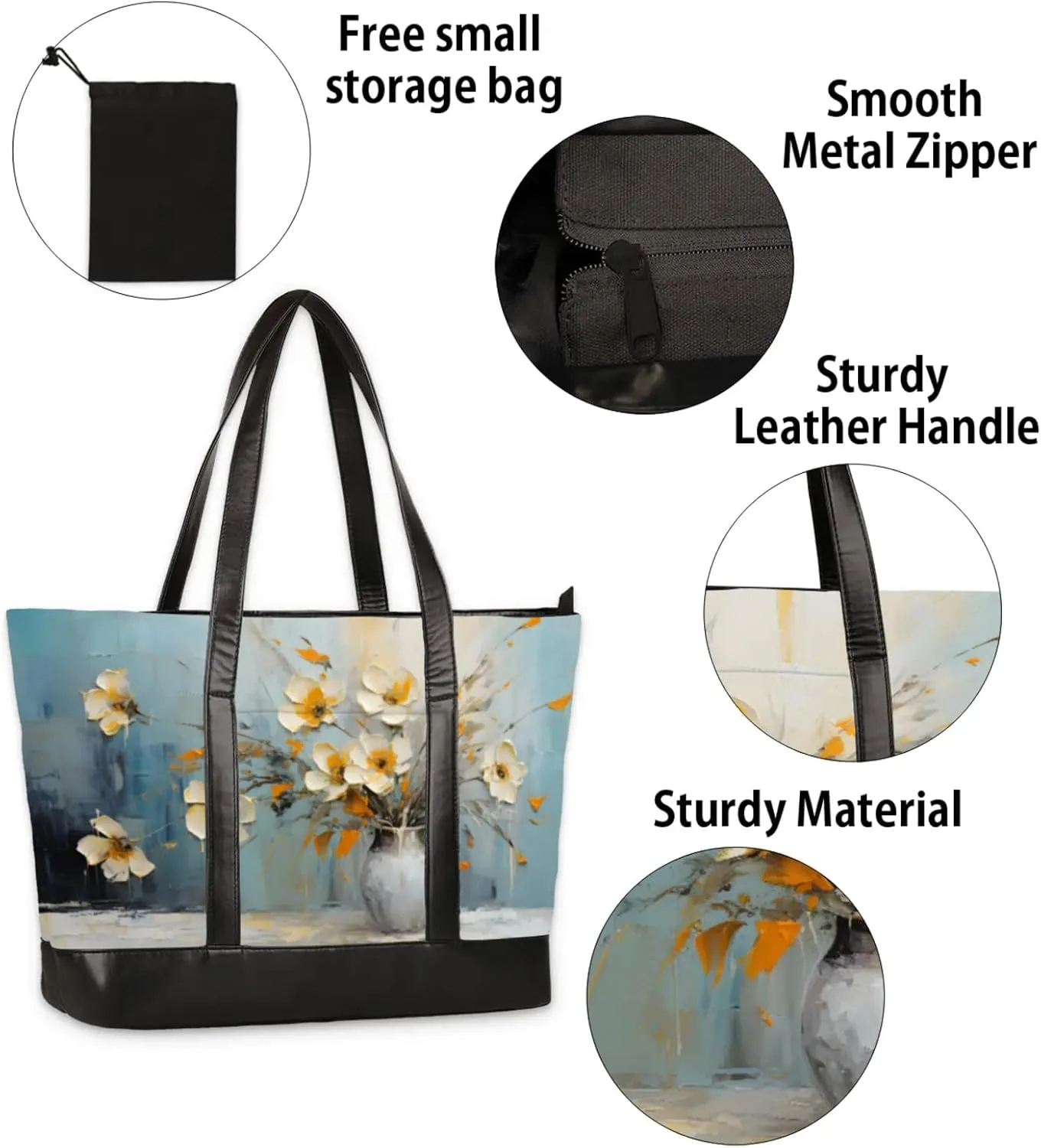 Women Tote Bag with Zipper, Shopper Handbag Travel Purse, PU Leather Laptop Tote Bags, Weekender Tote Bags