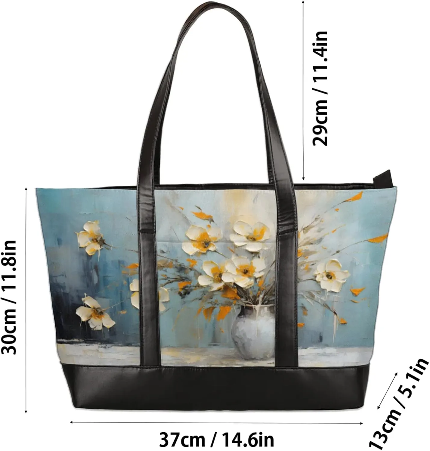 Women Tote Bag with Zipper, Shopper Handbag Travel Purse, PU Leather Laptop Tote Bags, Weekender Tote Bags