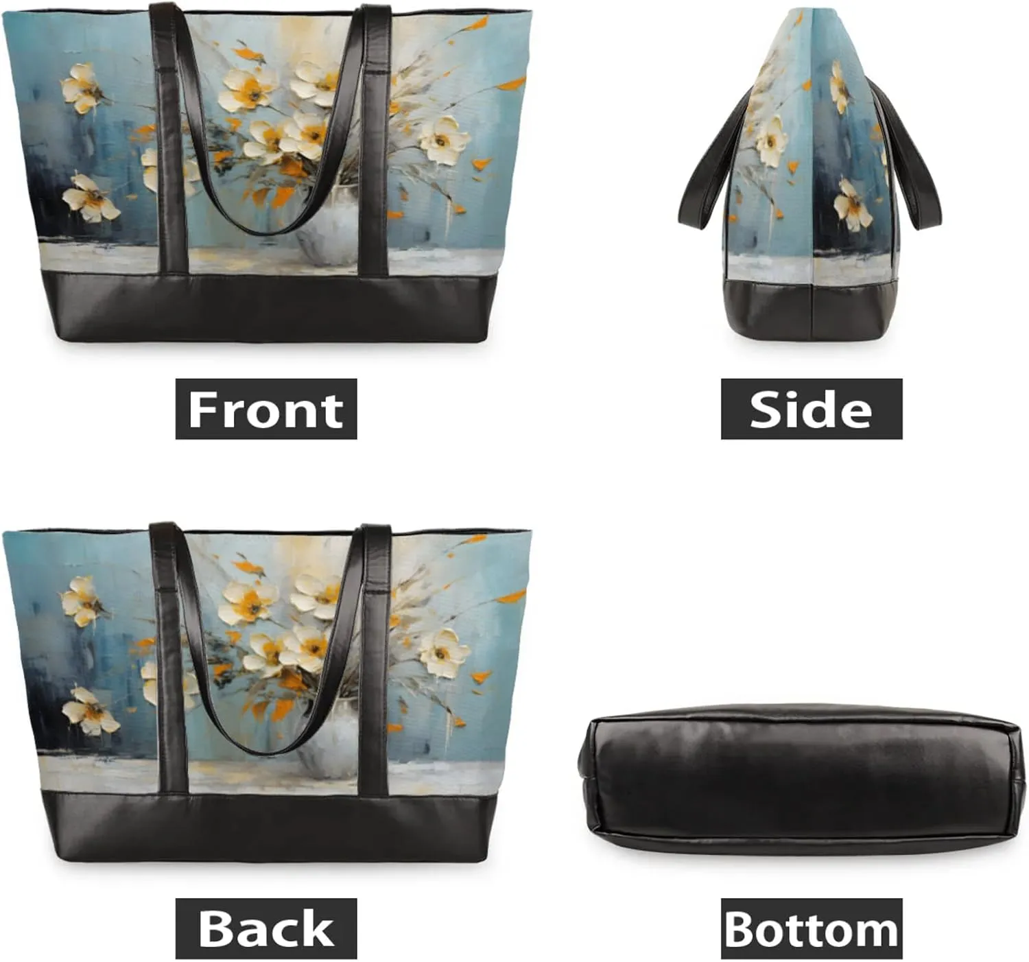 Women Tote Bag with Zipper, Shopper Handbag Travel Purse, PU Leather Laptop Tote Bags, Weekender Tote Bags