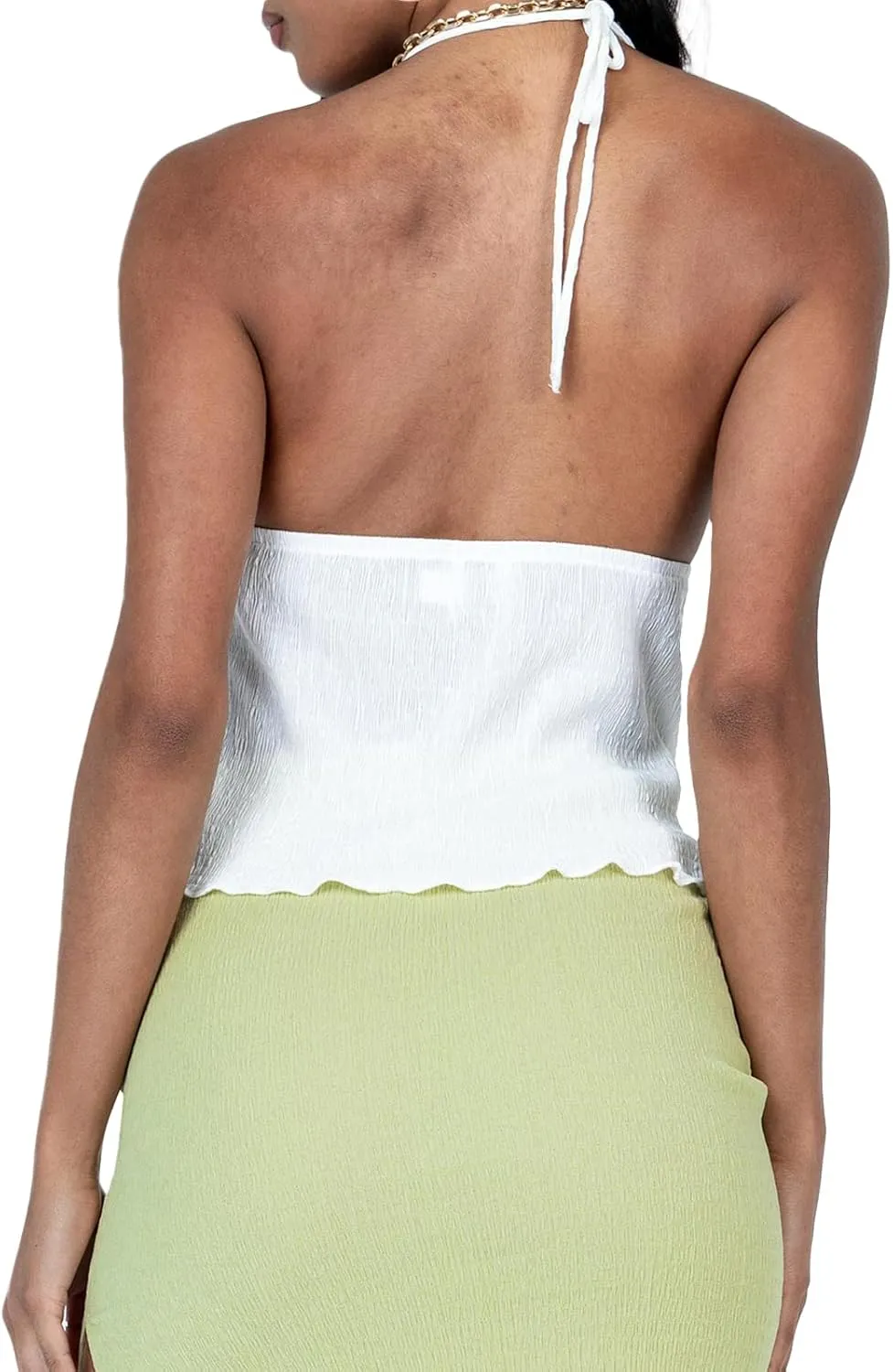 Women Y2K Backless Crop Top Deep V Neck Spaghetti Strap Tie Front Halter Top Sexy Summer Tank Cami Top Streetwear