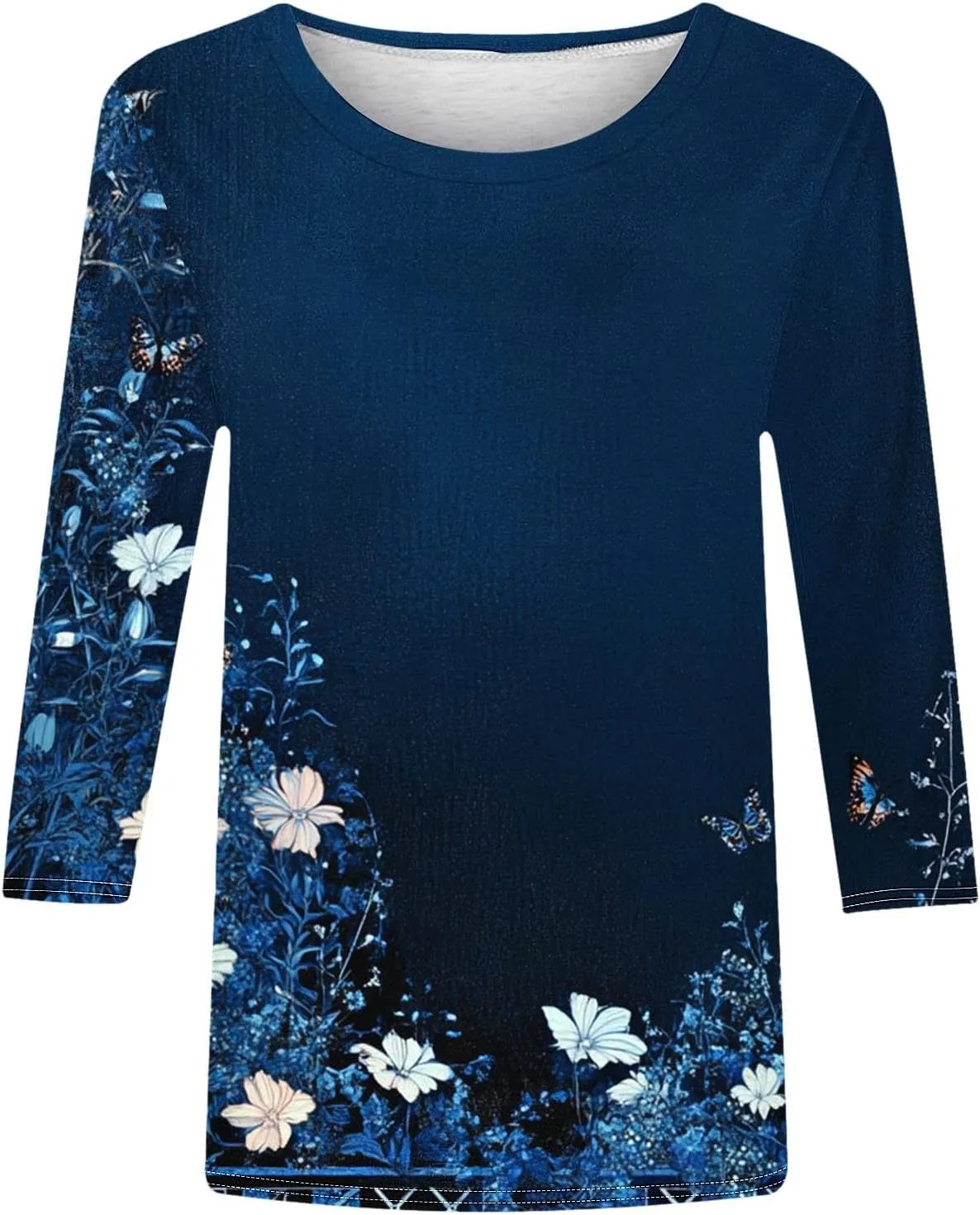 Womens 2025 Floral Boho Summer Tops 3/4 Length Sleeve Shirts Trendy Fashion Blouses Tunics Beach Vacation Clothes