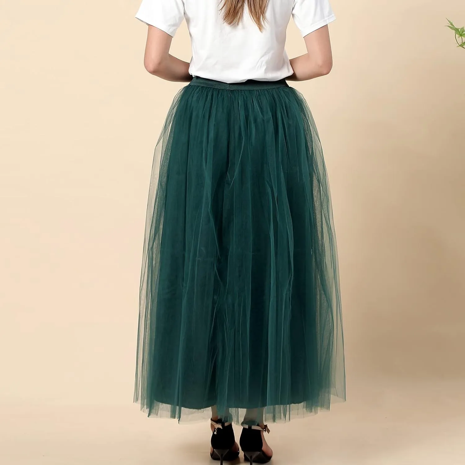 Women's A-Line High Waisted Midi Skirt Womens Long Tulle Skirt Pleated A Line Skirt High Waist Elastic Trendy