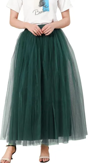 Women's A-Line High Waisted Midi Skirt Womens Long Tulle Skirt Pleated A Line Skirt High Waist Elastic Trendy