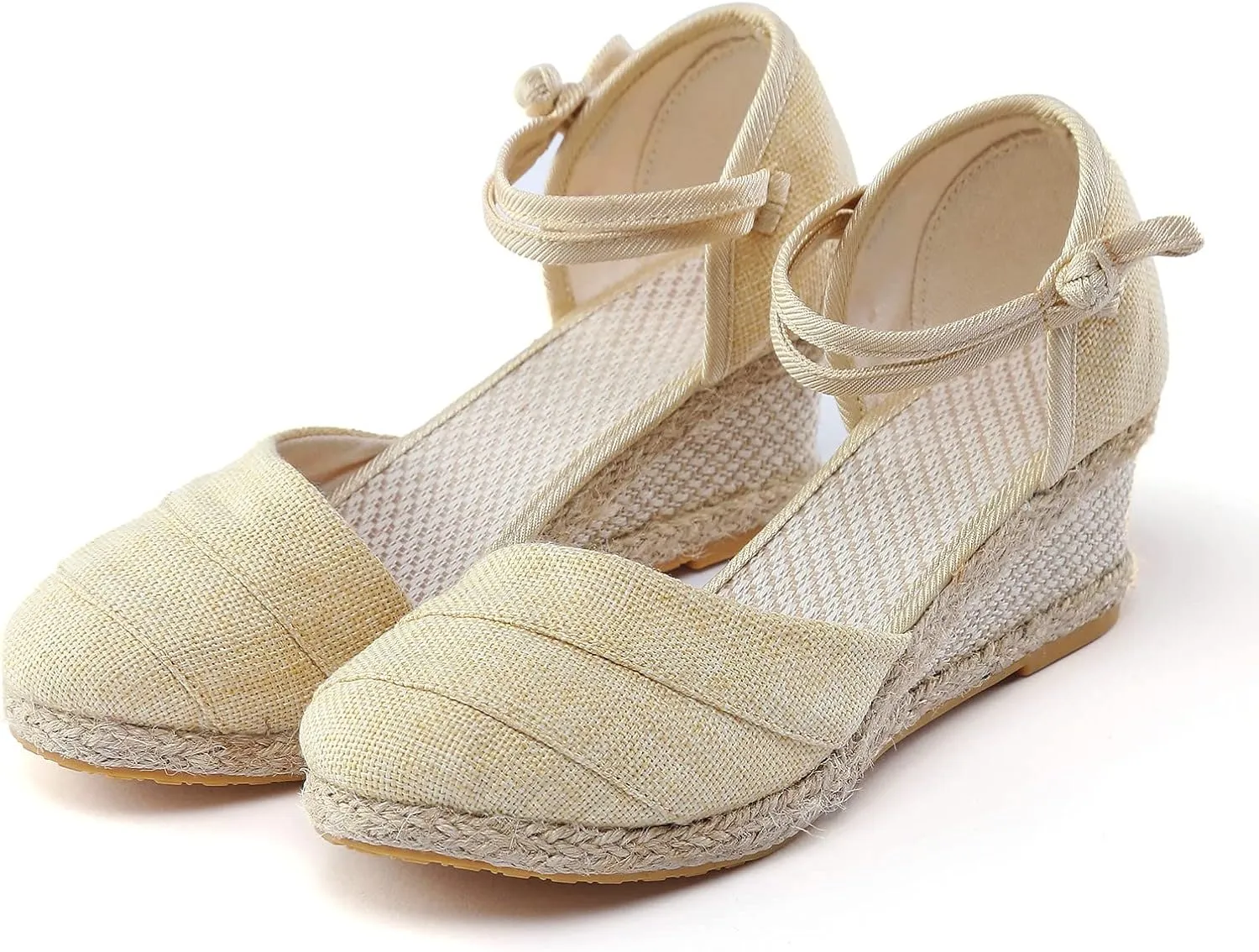 Women's Ankle Buckle Strap Closed Toe Wedge Sandals Summer Casual Espadrilles Wedge Sandals Retro Platform Wide Width Dress Shoes