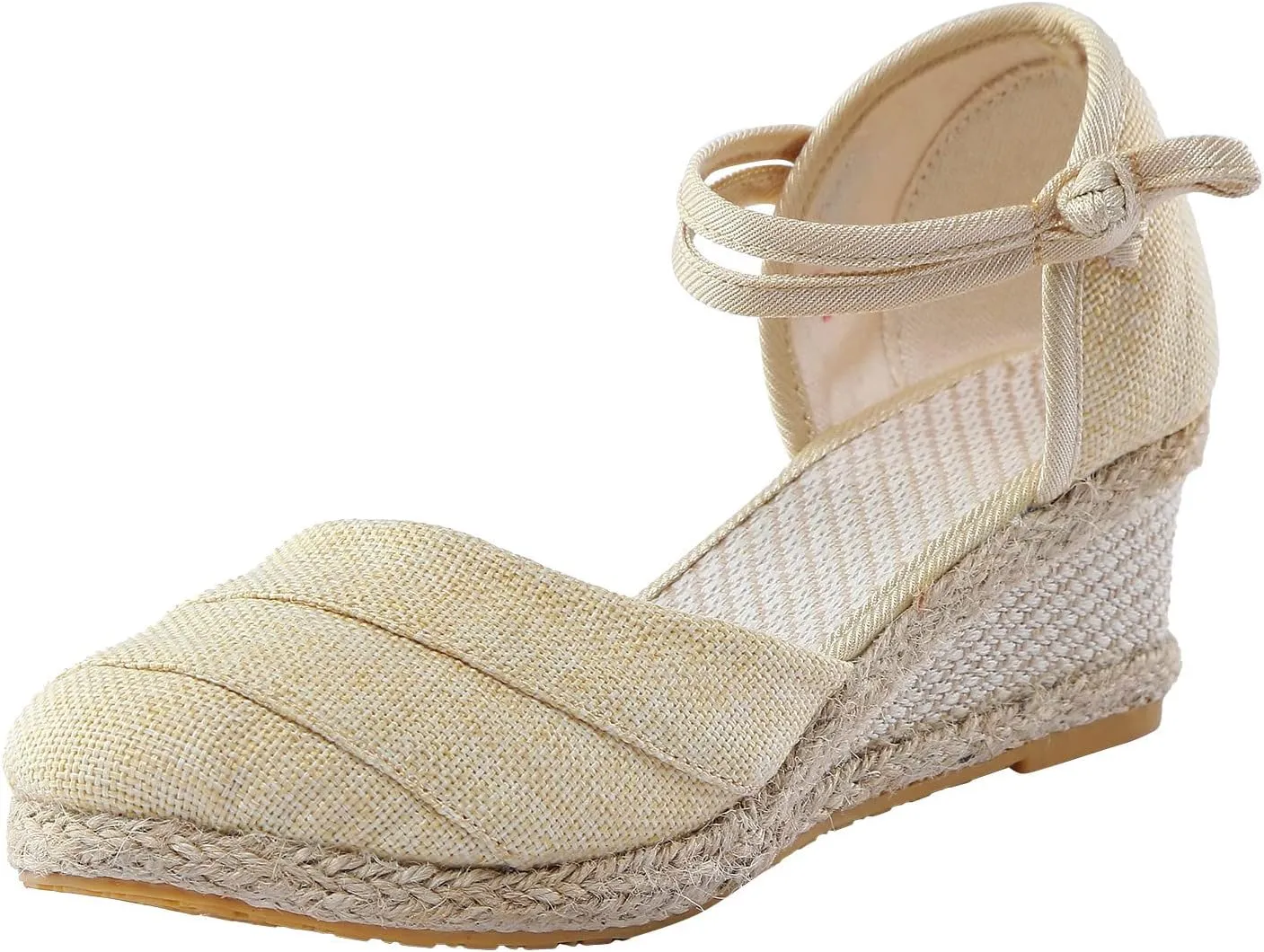 Women's Ankle Buckle Strap Closed Toe Wedge Sandals Summer Casual Espadrilles Wedge Sandals Retro Platform Wide Width Dress Shoes