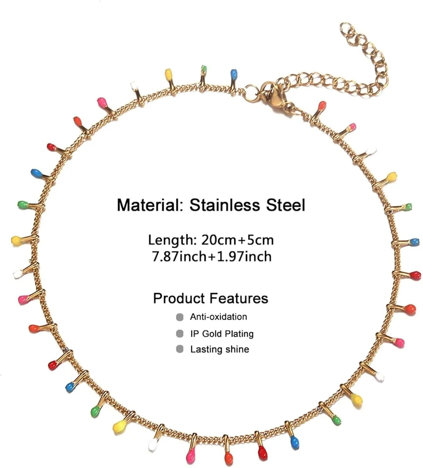 Women's Anklets, Stainless Steel Anklets for Women Chain with Bead Elongated Cable Chain