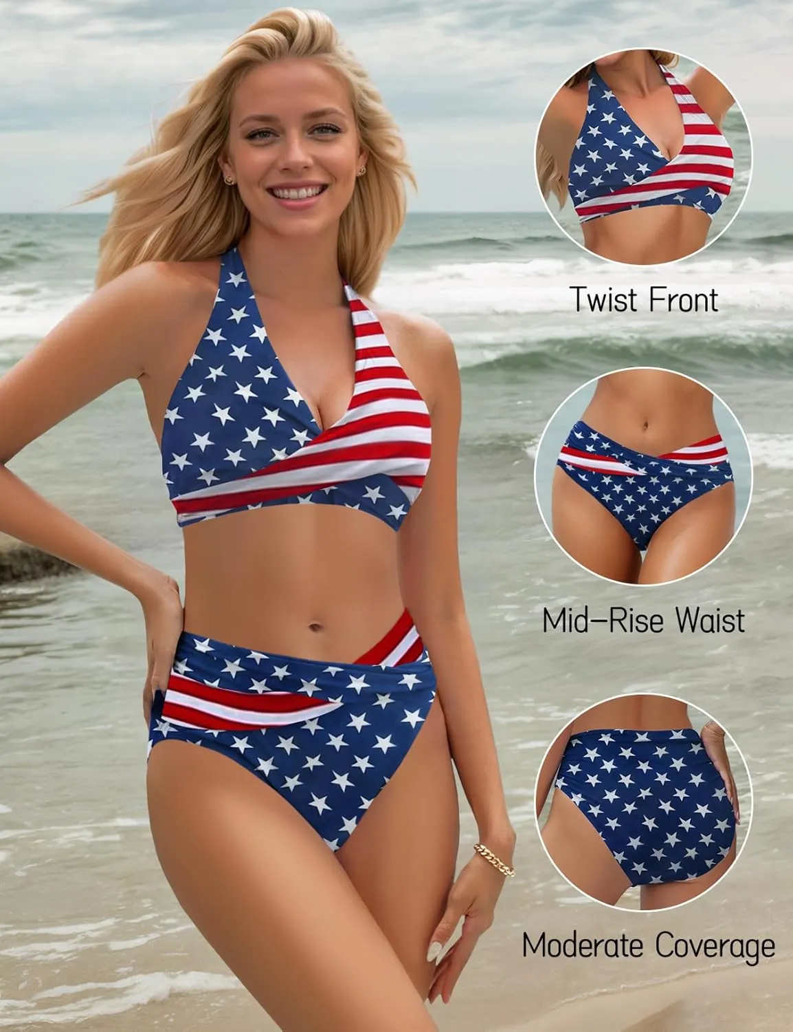 Women's Bikini Sets Twist Front Two Piece Swimsuit Halter Bathing Suit
