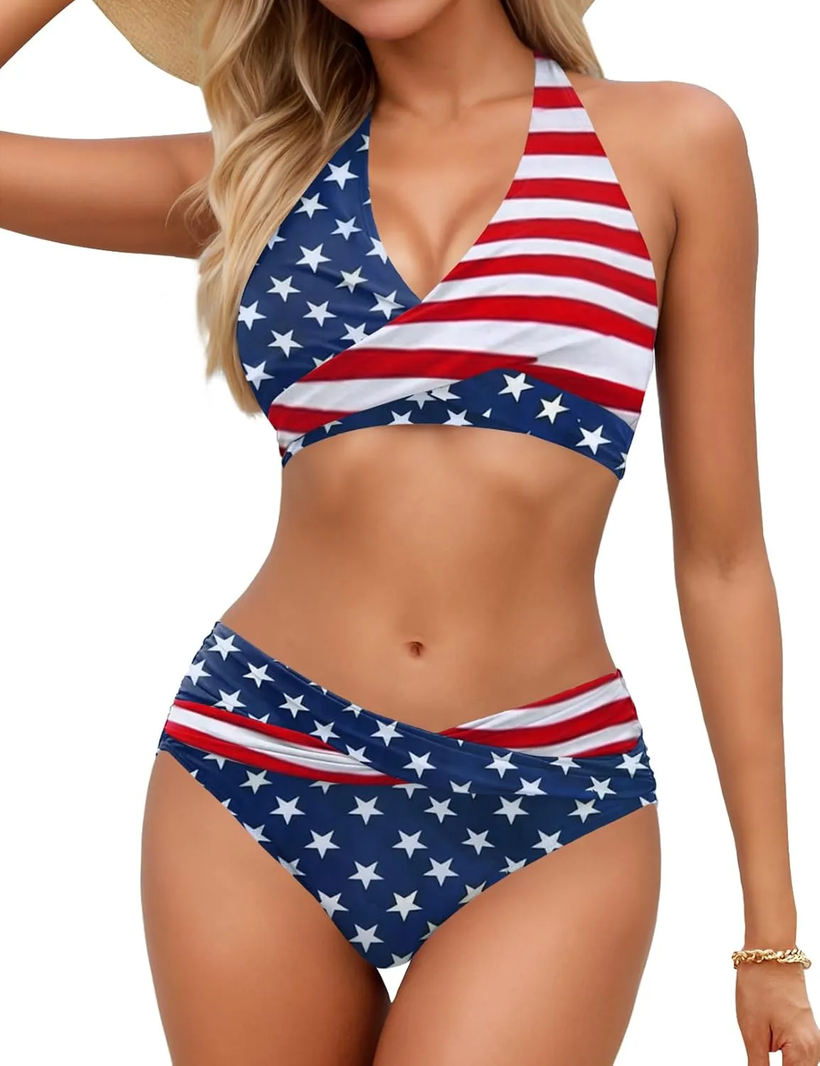 Women's Bikini Sets Twist Front Two Piece Swimsuit Halter Bathing Suit