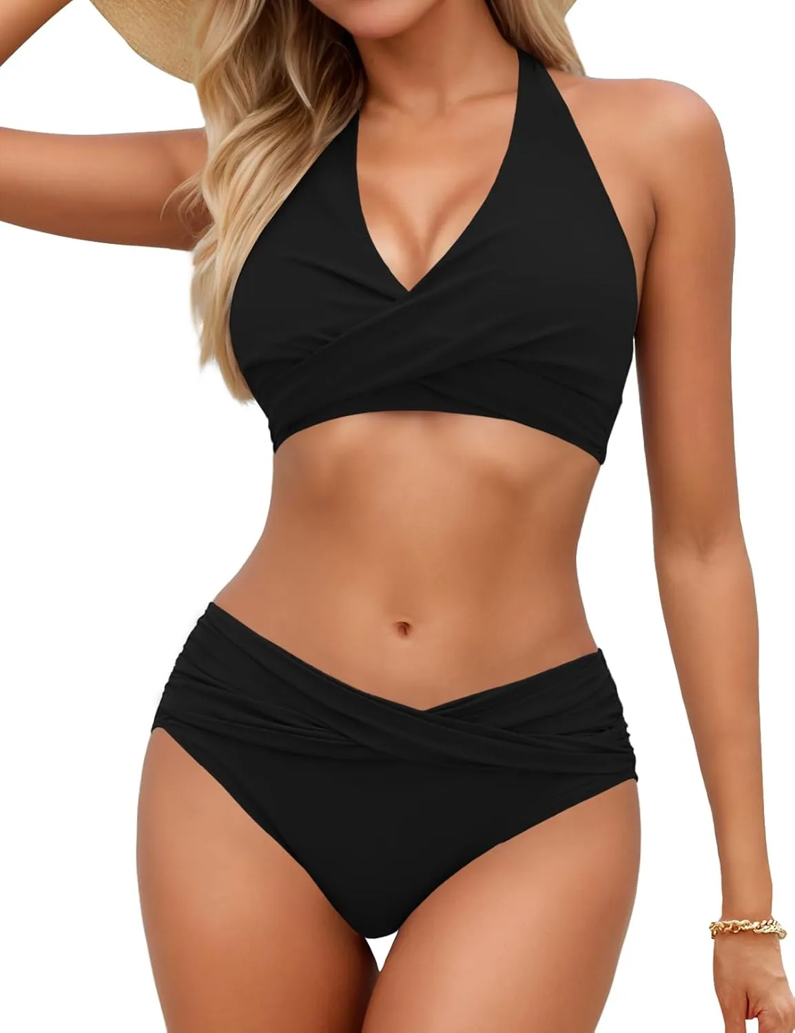 Women's Bikini Sets Twist Front Two Piece Swimsuit Halter Bathing Suit
