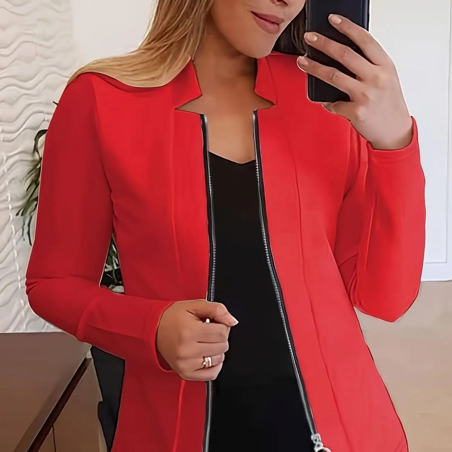 Womens Blazer Jackets Zip up Open Front Cardigan Jacket Casual Long Sleeve Work Office Suit Crop Outerwear