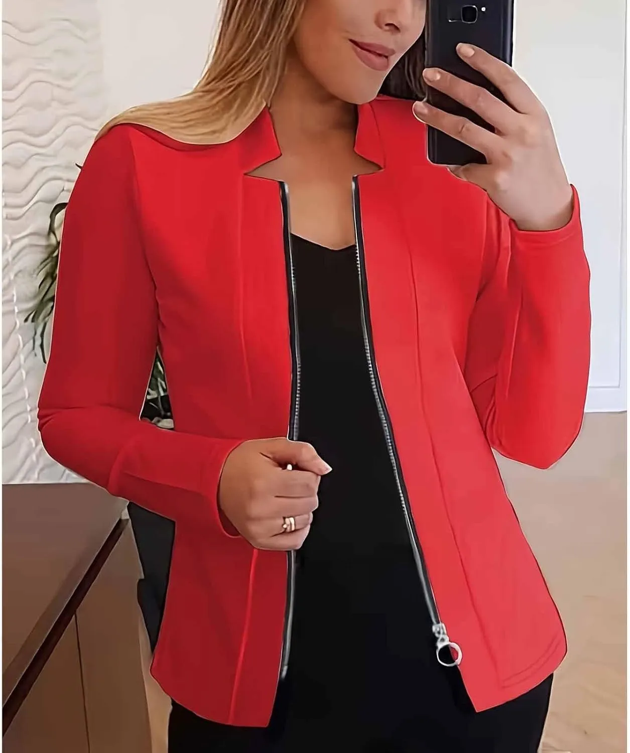 Womens Blazer Jackets Zip up Open Front Cardigan Jacket Casual Long Sleeve Work Office Suit Crop Outerwear