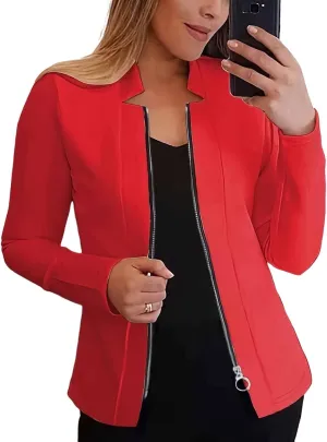 Womens Blazer Jackets Zip up Open Front Cardigan Jacket Casual Long Sleeve Work Office Suit Crop Outerwear