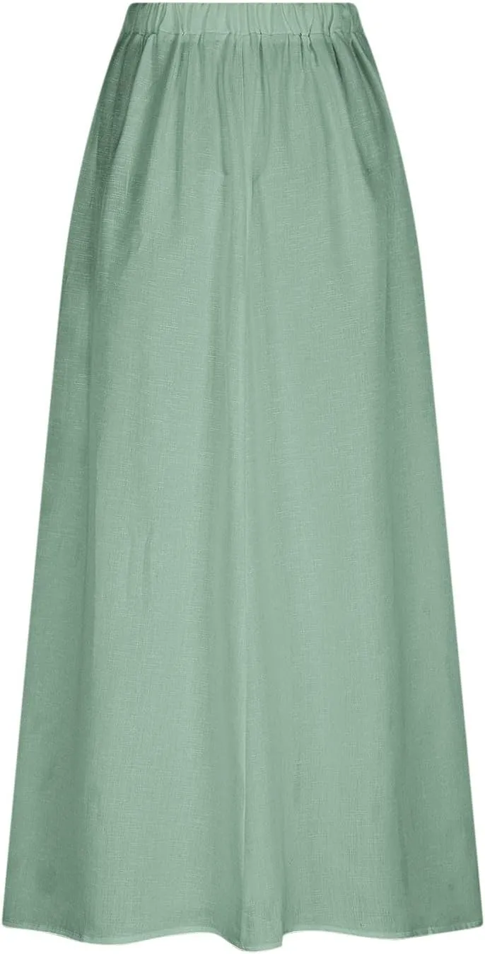Women's Bohemian Skirts Solid Plus Size Loose Comfy Skirt Casual Dress Skirts High Waist Long Skirt with Pockets