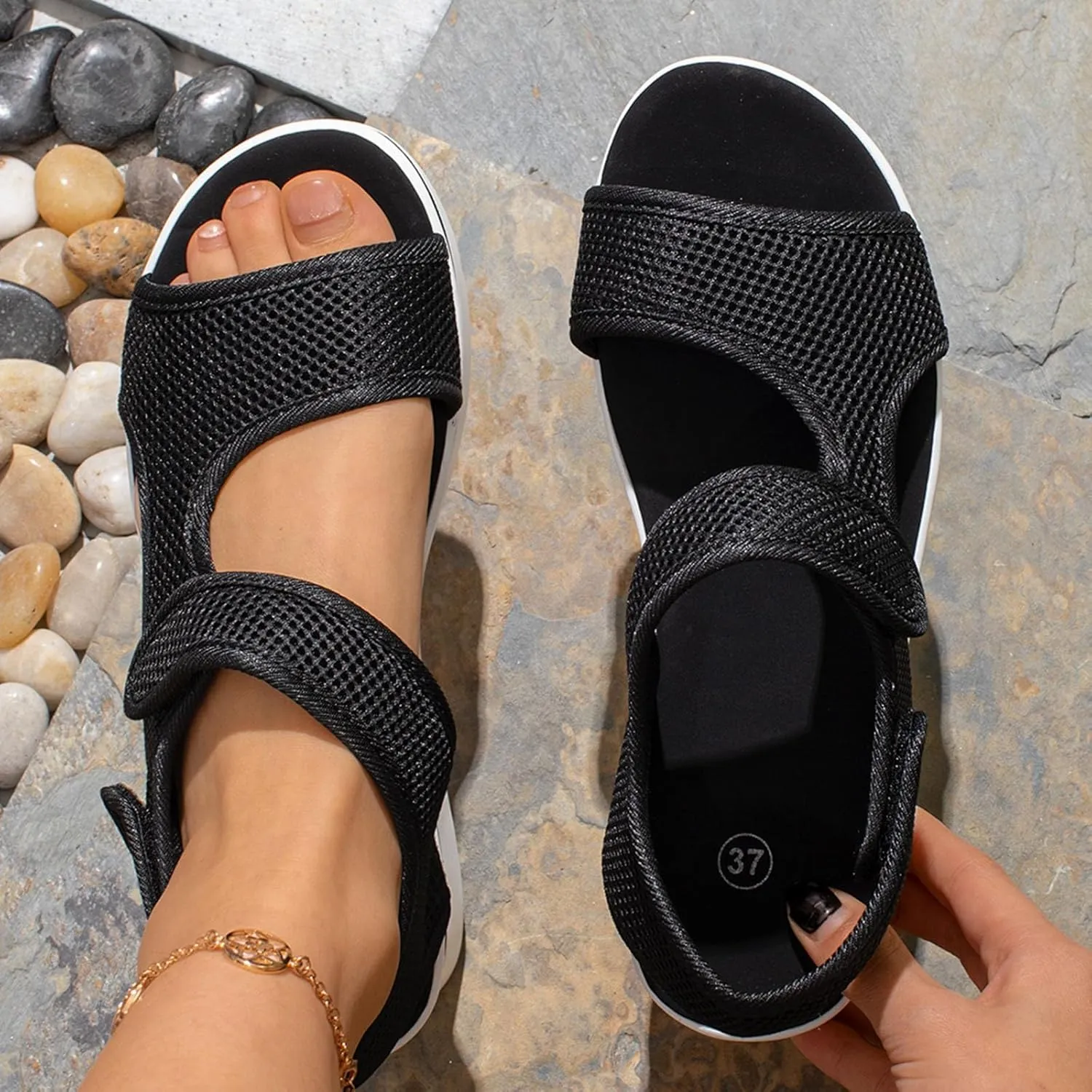 Women's Breathable Orthopedic Sandals Comfortable Walking Arch Support Wide Fit Plantar Fasciitis Sport Athletic Hiking Outdoor Active Summer Dressy Soft Mat Diabetic Tennis Shoes