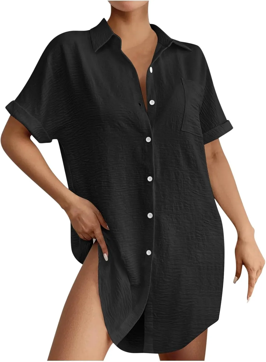 Womens Button Shirt Dresses Daily Casual High Low Irregular Hem Short/Half Sleeve Blouse Loose Summer Linen Tops 2025