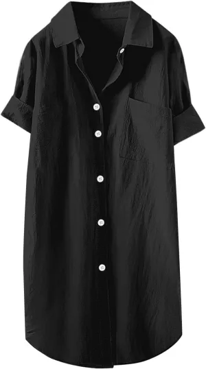 Womens Button Shirt Dresses Daily Casual High Low Irregular Hem Short/Half Sleeve Blouse Loose Summer Linen Tops 2025