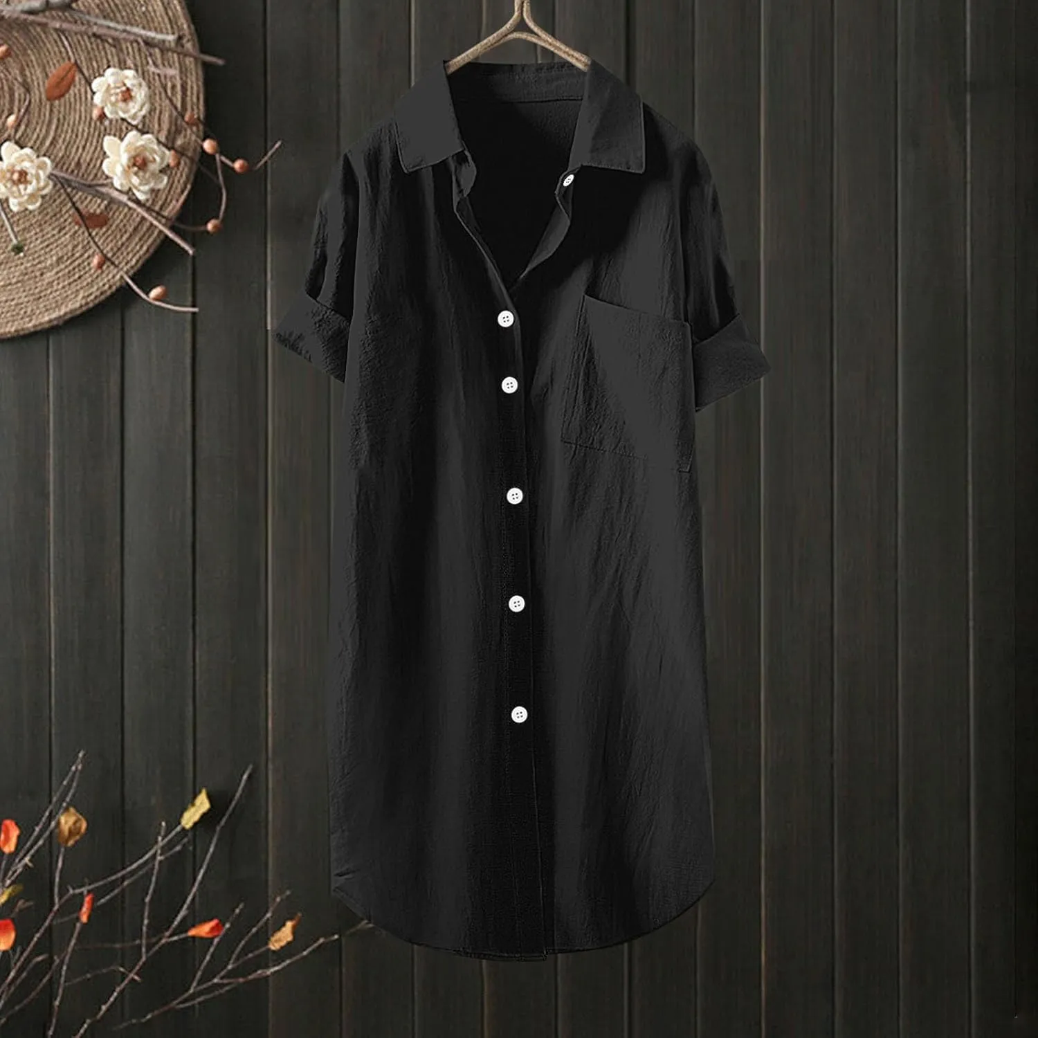 Womens Button Shirt Dresses Daily Casual High Low Irregular Hem Short/Half Sleeve Blouse Loose Summer Linen Tops 2025