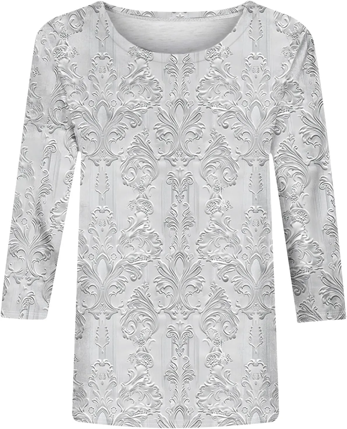 Women's Casual 3/4 Sleeve T-Shirts Round Neck Cute Tunic Tops Basic Tees Blouses Loose Fit Pullover Summer