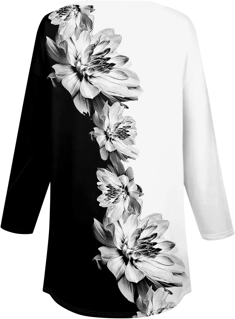 Women's Casual Floral Print Henley Blouse with 3/4 Sleeves, Button Front Loose Fit for Spring and Summer