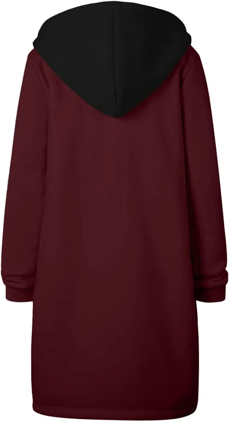 Womens Casual Full Zip Up Hoodie Long Sleeve Hooded Long Sweatshirt Comfortable Casual Pockets Tunic Jacket