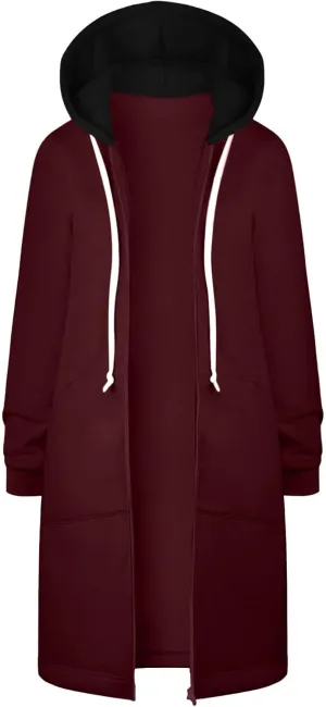 Womens Casual Full Zip Up Hoodie Long Sleeve Hooded Long Sweatshirt Comfortable Casual Pockets Tunic Jacket