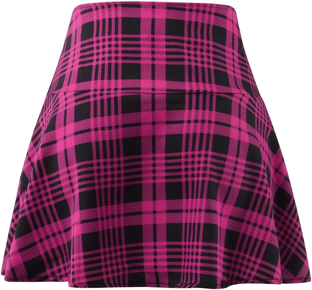 Women's Casual High Waist Plaid A Line Pleated Mini Skirt Comfy Casual Stretchy Band Skater School Skirt (Hot Pink, XL)