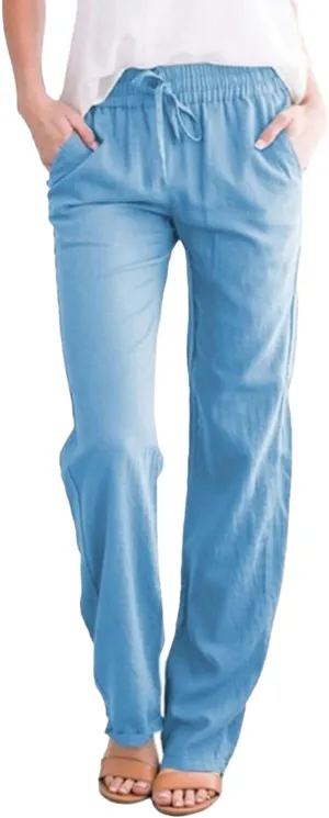 Womens Casual Linen High Waist Pants Drawstring Loose Fit Summer Pants Trousers with Side Pockets 2025 Trendy