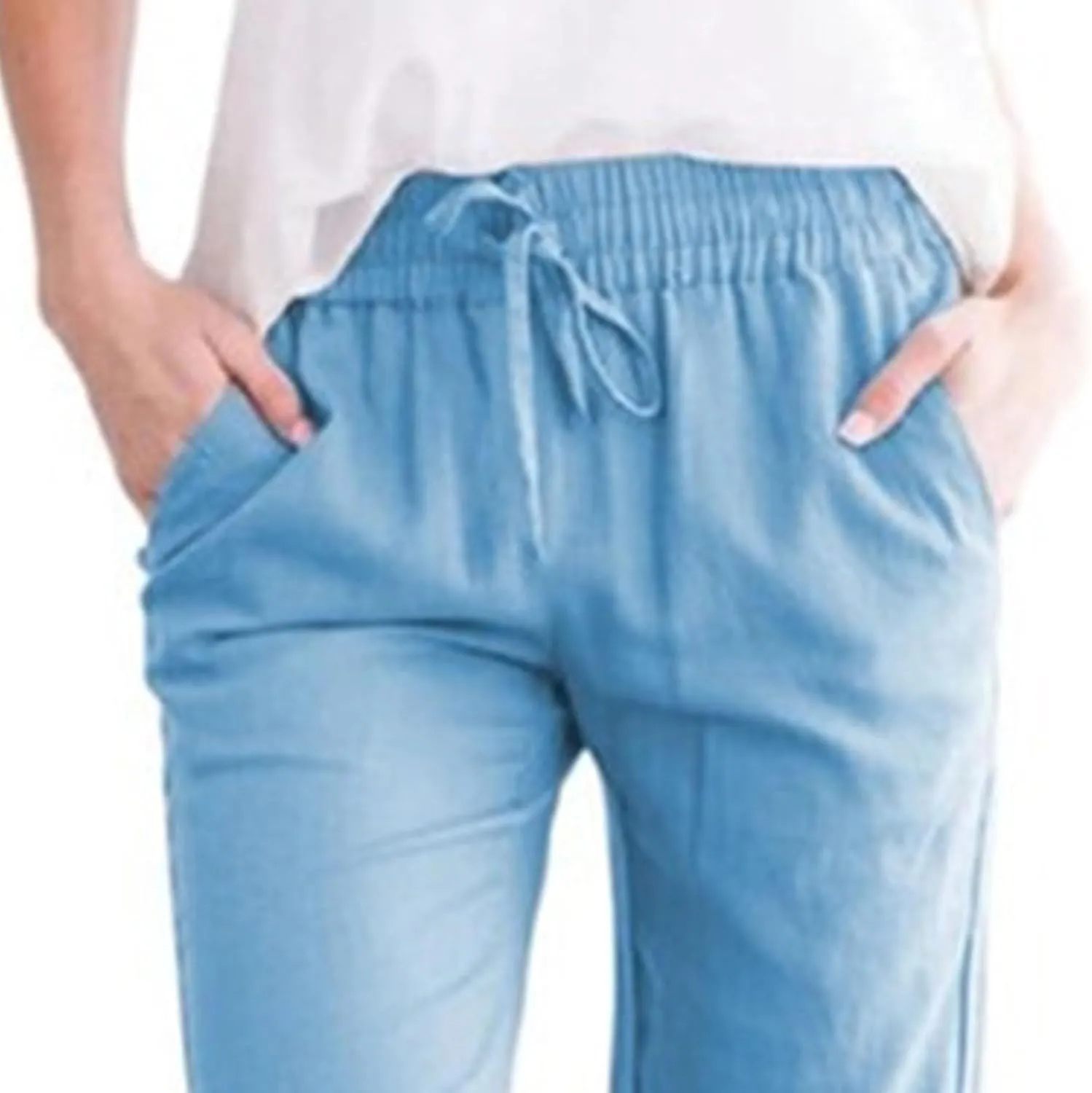 Womens Casual Linen High Waist Pants Drawstring Loose Fit Summer Pants Trousers with Side Pockets 2025 Trendy