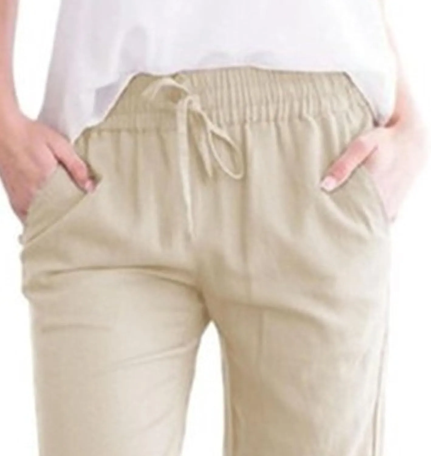 Womens Casual Linen High Waist Pants Drawstring Loose Fit Summer Pants Trousers with Side Pockets 2025 Trendy
