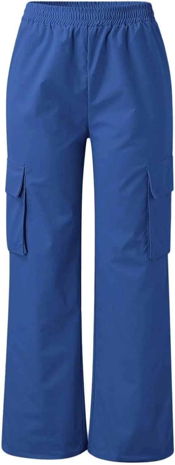 Womens Casual Pants Summer Elastic High Waist Pants Straight Leg Lightweight Comfy Lounge Trousers with Pockets 2025