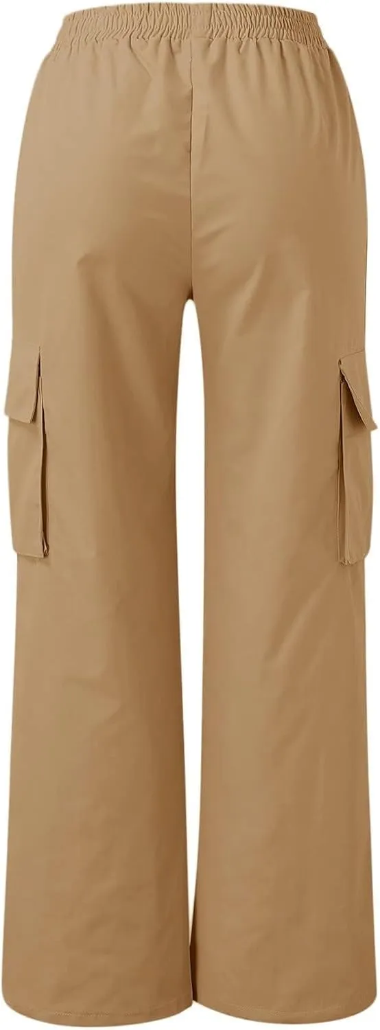 Womens Casual Pants Summer Elastic High Waist Pants Straight Leg Lightweight Comfy Lounge Trousers with Pockets 2025
