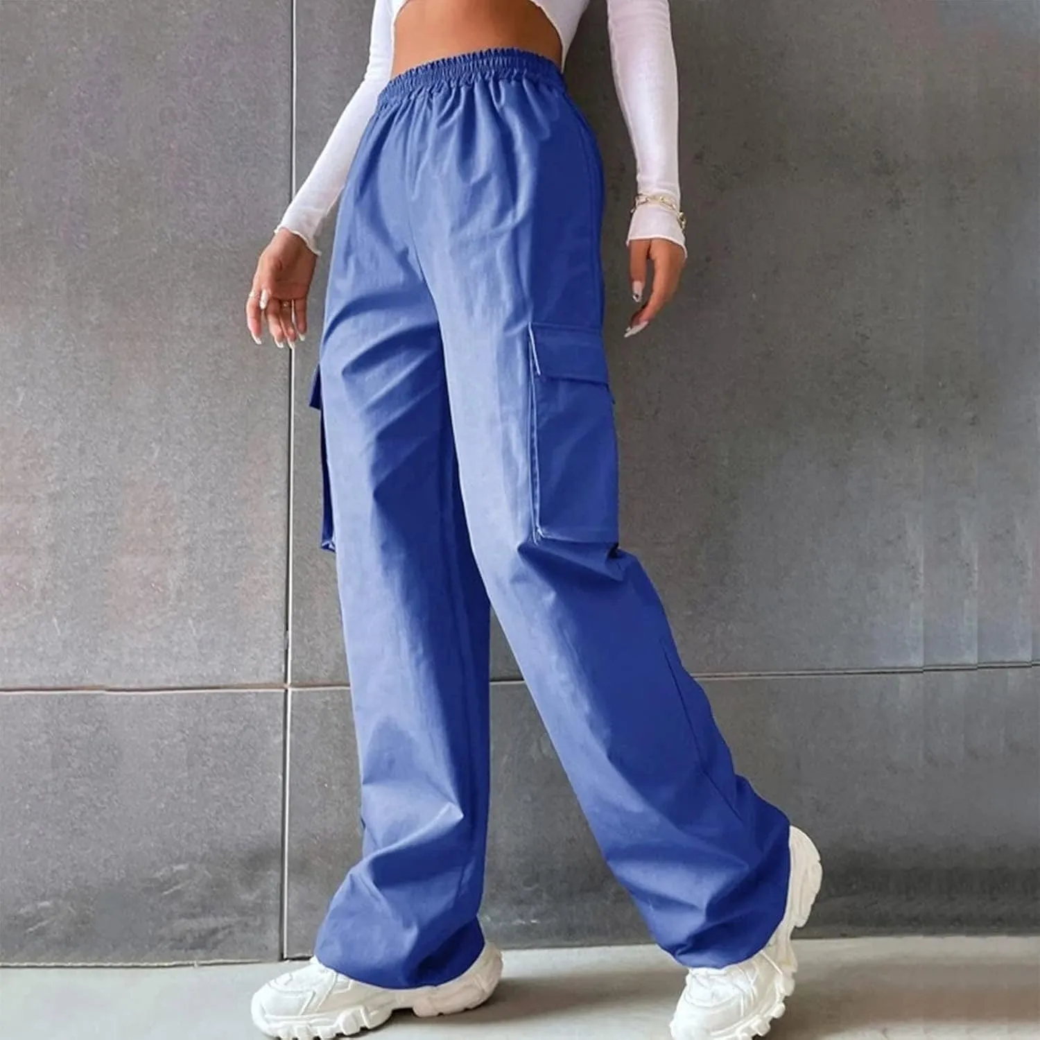 Womens Casual Pants Summer Elastic High Waist Pants Straight Leg Lightweight Comfy Lounge Trousers with Pockets 2025