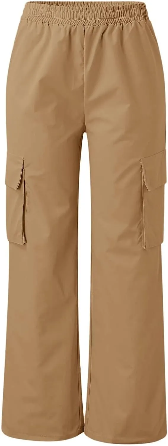 Womens Casual Pants Summer Elastic High Waist Pants Straight Leg Lightweight Comfy Lounge Trousers with Pockets 2025
