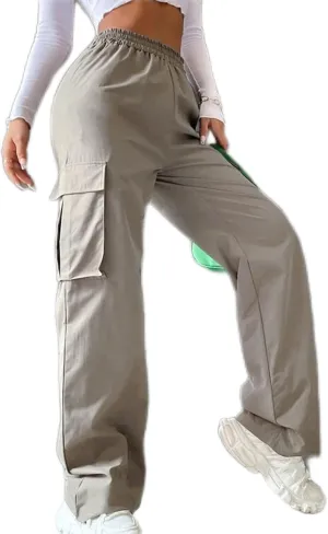 Womens Casual Pants Summer Elastic High Waist Pants Straight Leg Lightweight Comfy Lounge Trousers with Pockets 2025