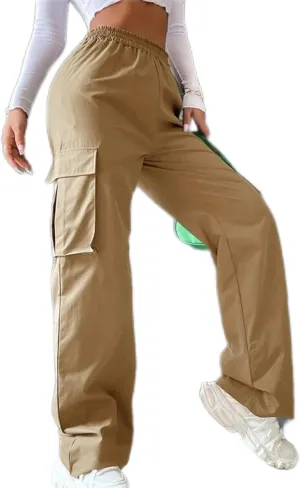 Womens Casual Pants Summer Elastic High Waist Pants Straight Leg Lightweight Comfy Lounge Trousers with Pockets 2025