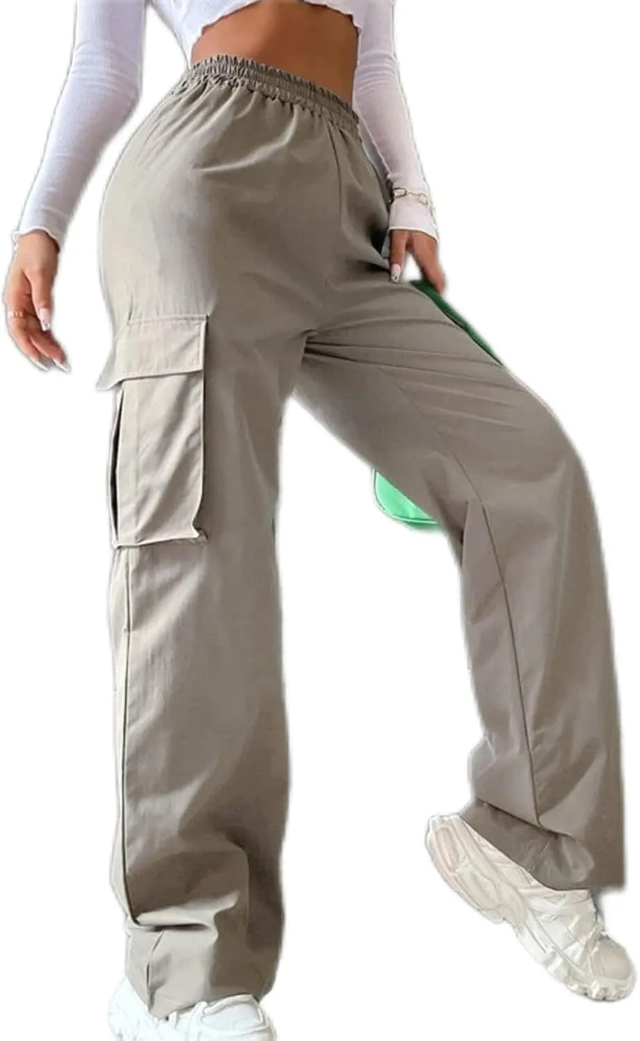 Womens Casual Pants Summer Elastic High Waist Pants Straight Leg Lightweight Comfy Lounge Trousers with Pockets 2025