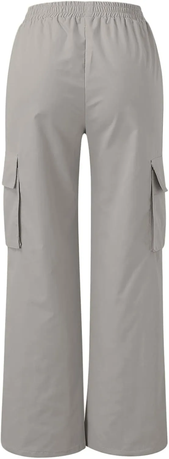 Womens Casual Pants Summer Elastic High Waist Pants Straight Leg Lightweight Comfy Lounge Trousers with Pockets 2025