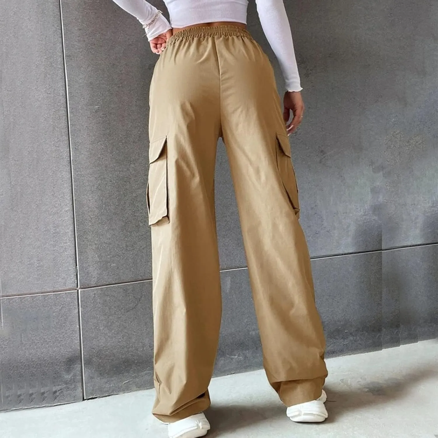 Womens Casual Pants Summer Elastic High Waist Pants Straight Leg Lightweight Comfy Lounge Trousers with Pockets 2025