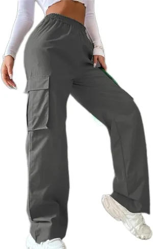 Womens Casual Pants Summer Elastic High Waist Pants Straight Leg Lightweight Comfy Lounge Trousers with Pockets 2025