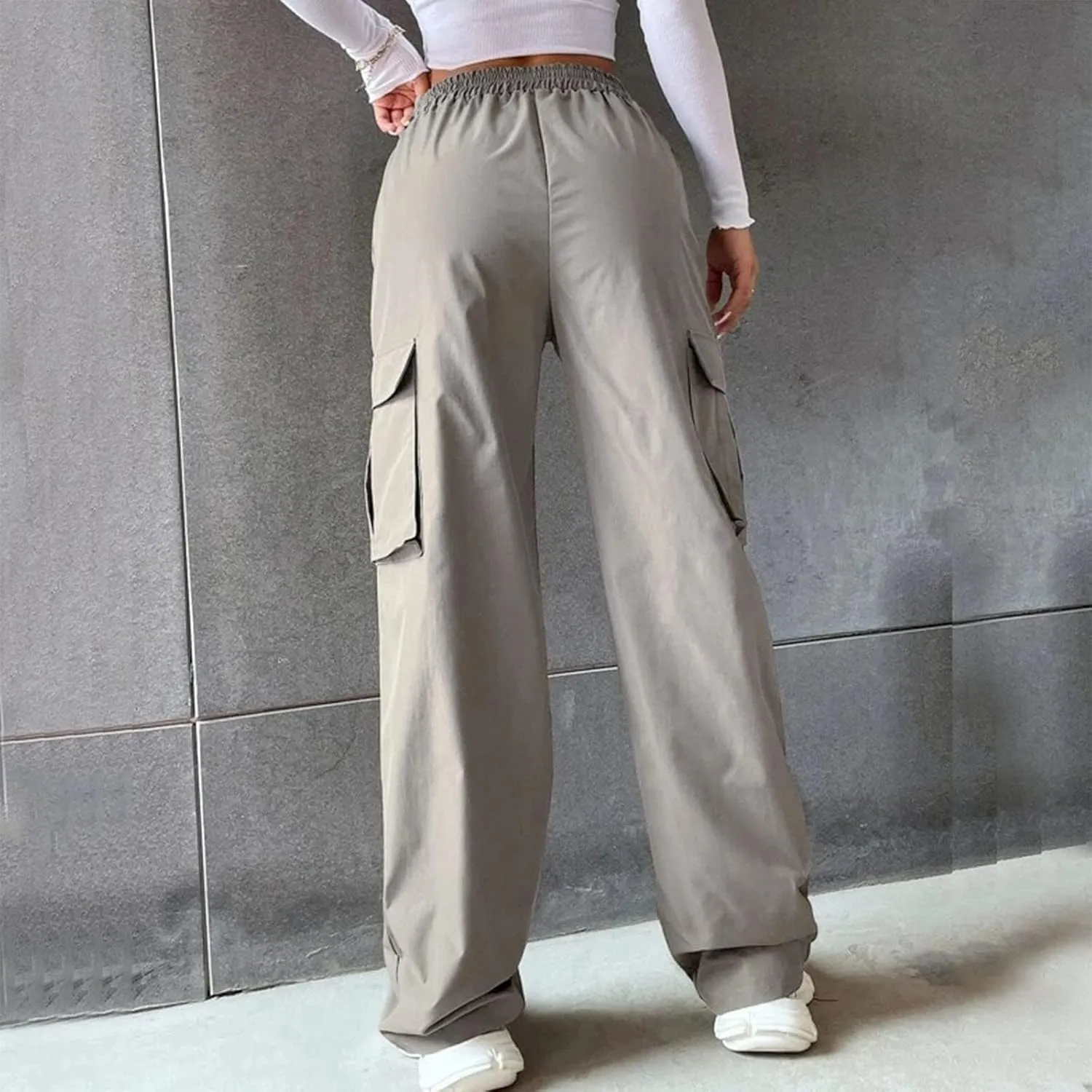 Womens Casual Pants Summer Elastic High Waist Pants Straight Leg Lightweight Comfy Lounge Trousers with Pockets 2025