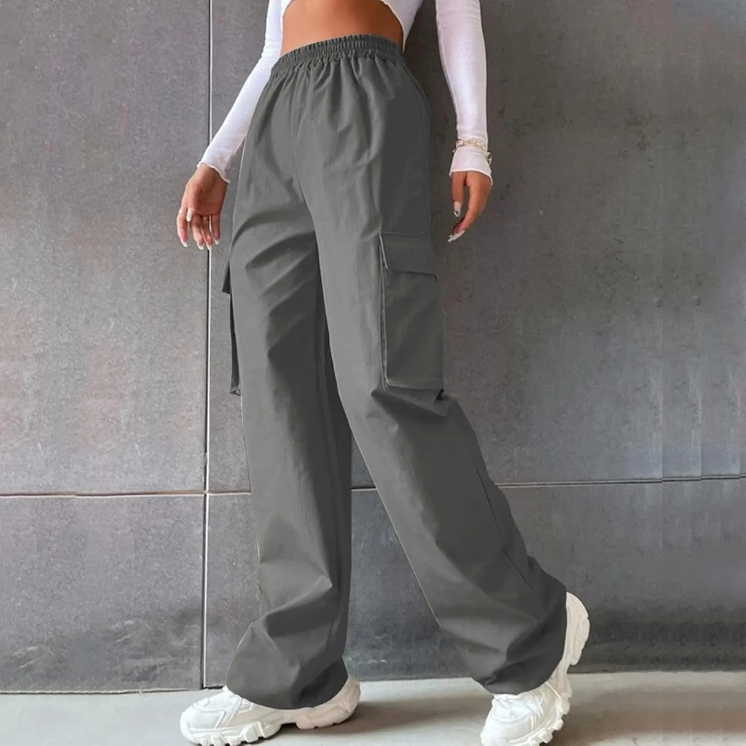 Womens Casual Pants Summer Elastic High Waist Pants Straight Leg Lightweight Comfy Lounge Trousers with Pockets 2025