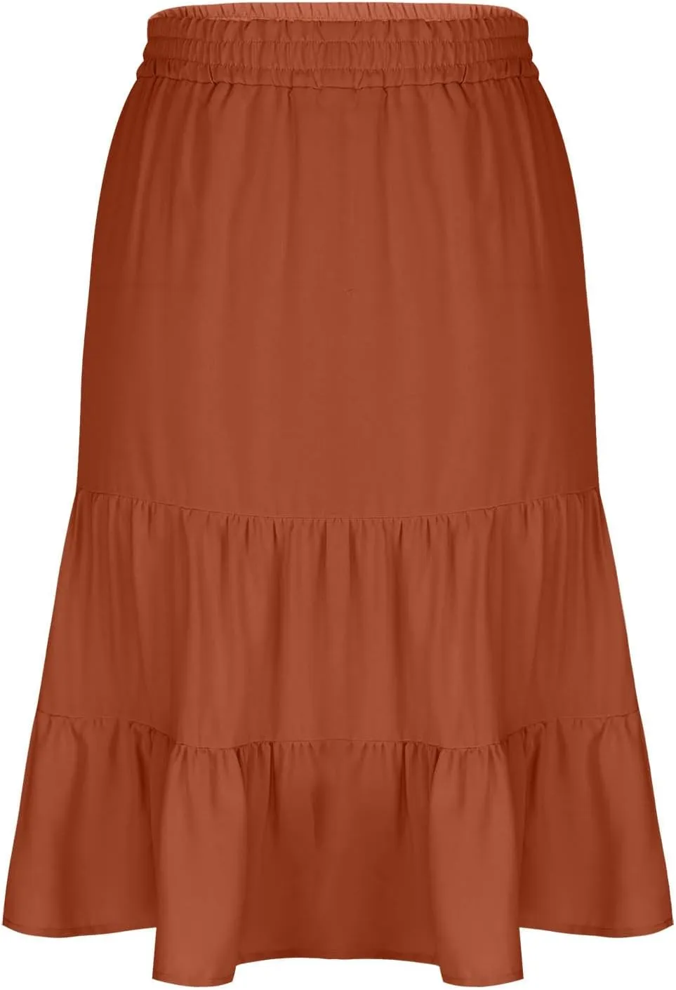 Womens Casual Summer Skirts Comfy Tiered Midi Skirt Elastic Waist A Line Flowy Skirts Trendy Beach Skirt with Pockets