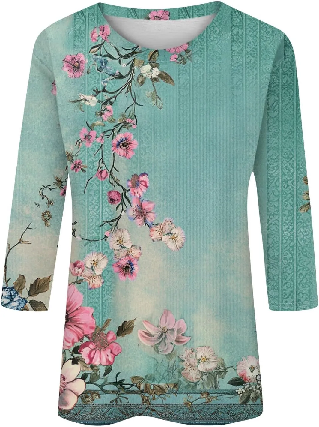 Womens Casual Tops 3/4 Sleeve Summer Trendy Round Neck Cute Tunic Tops Basic Tees Blouses Business Shirt