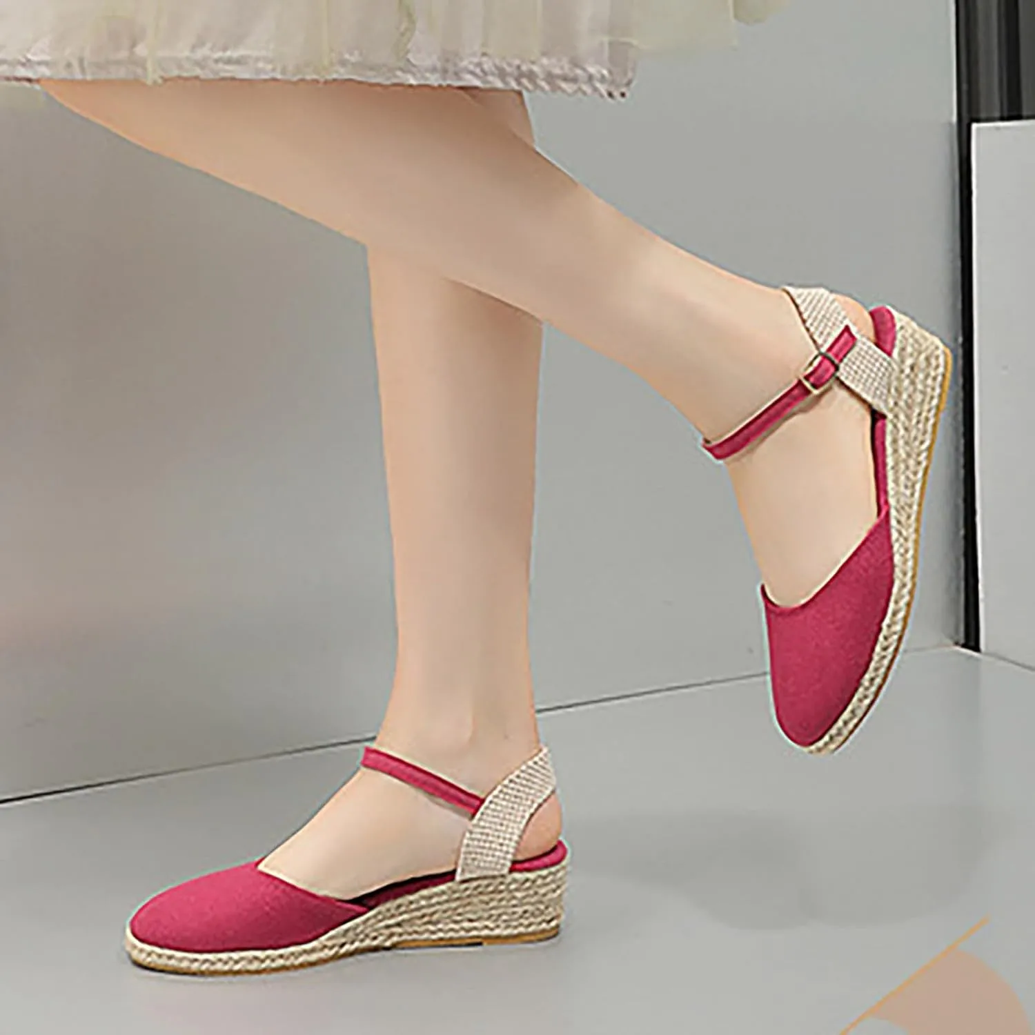 Womens Closed Toe Espadrilles Wedges Sandals Comfortable Ankle Strap Low Heel Dress Sandals Summer Slip On Adjustable Buckle Dress Shoes