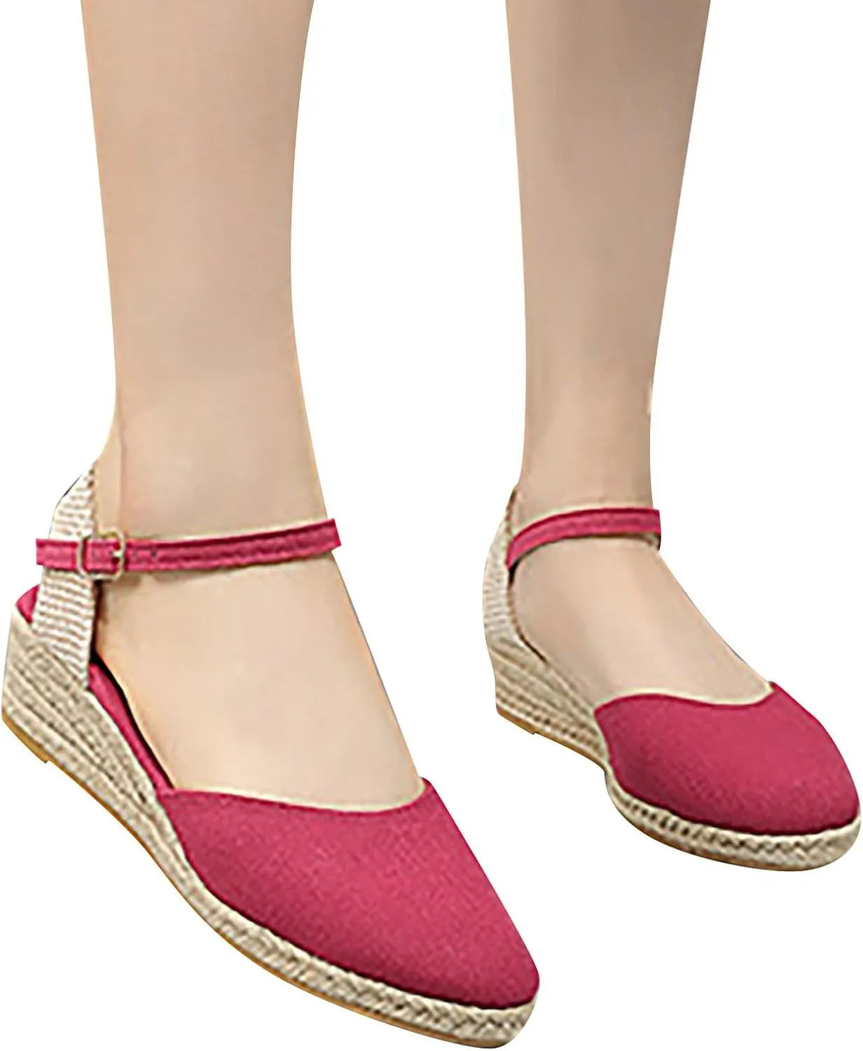 Womens Closed Toe Espadrilles Wedges Sandals Comfortable Ankle Strap Low Heel Dress Sandals Summer Slip On Adjustable Buckle Dress Shoes