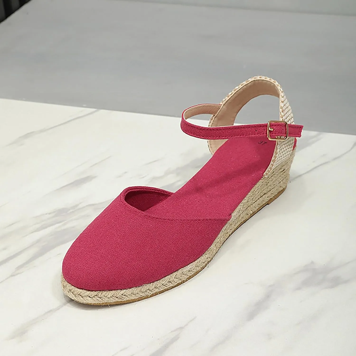 Womens Closed Toe Espadrilles Wedges Sandals Comfortable Ankle Strap Low Heel Dress Sandals Summer Slip On Adjustable Buckle Dress Shoes