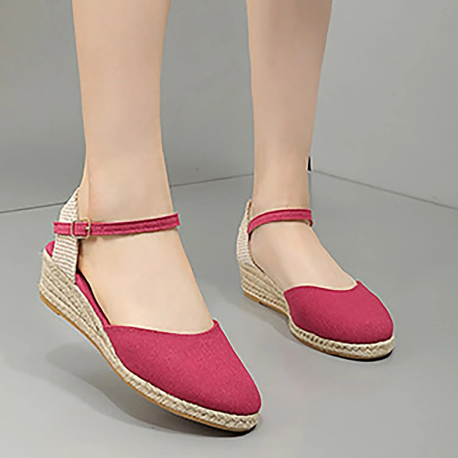 Womens Closed Toe Espadrilles Wedges Sandals Comfortable Ankle Strap Low Heel Dress Sandals Summer Slip On Adjustable Buckle Dress Shoes